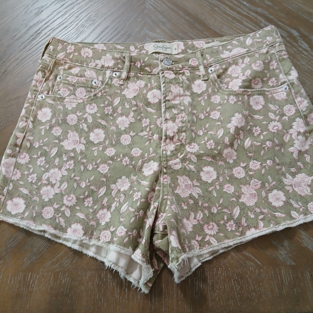 Jessica Simpson Shorts Sz 30 Floral Pink And Green High Waist Pre-owned